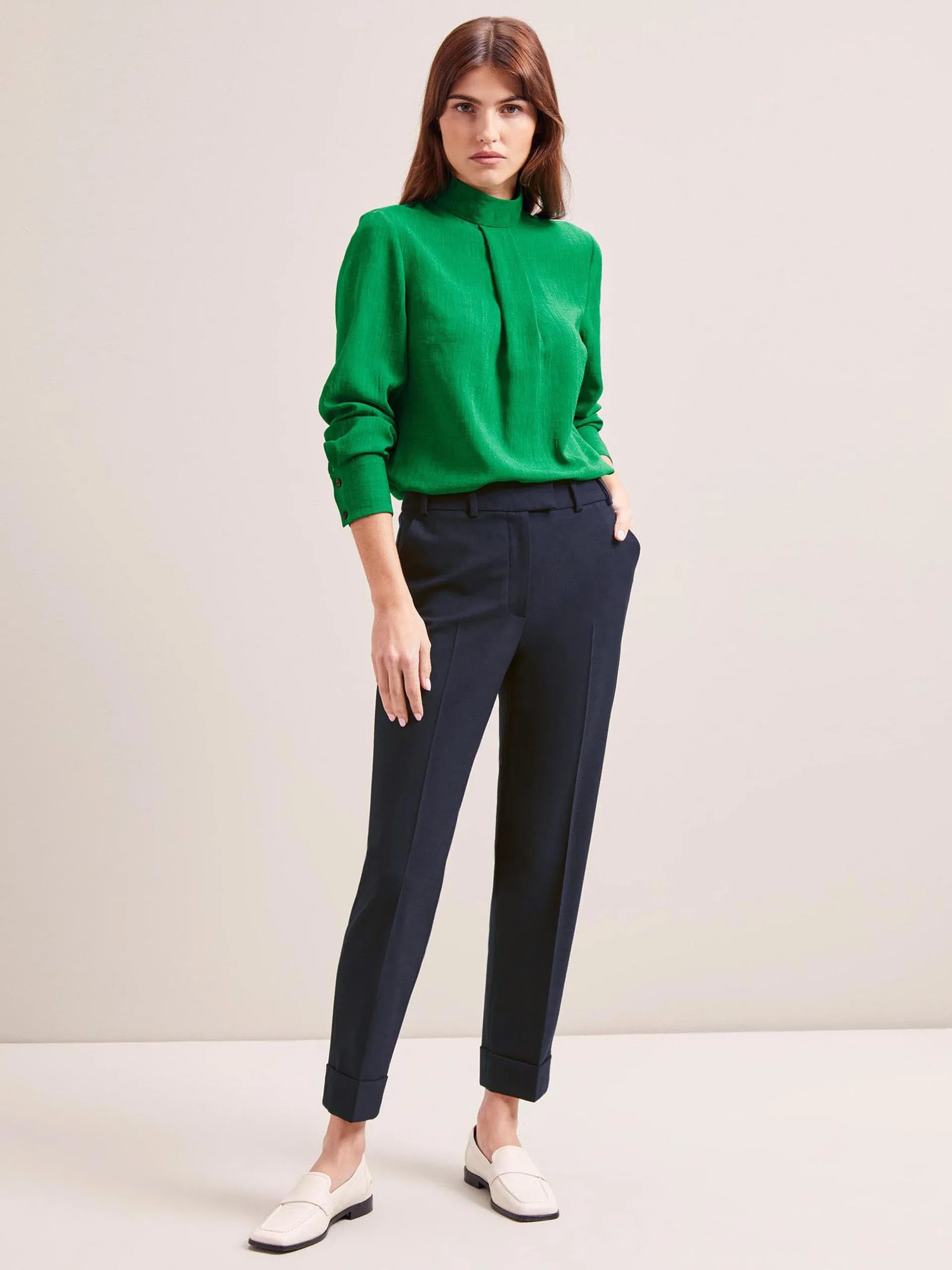 Navy Clement new wool easy waist turn up trousers