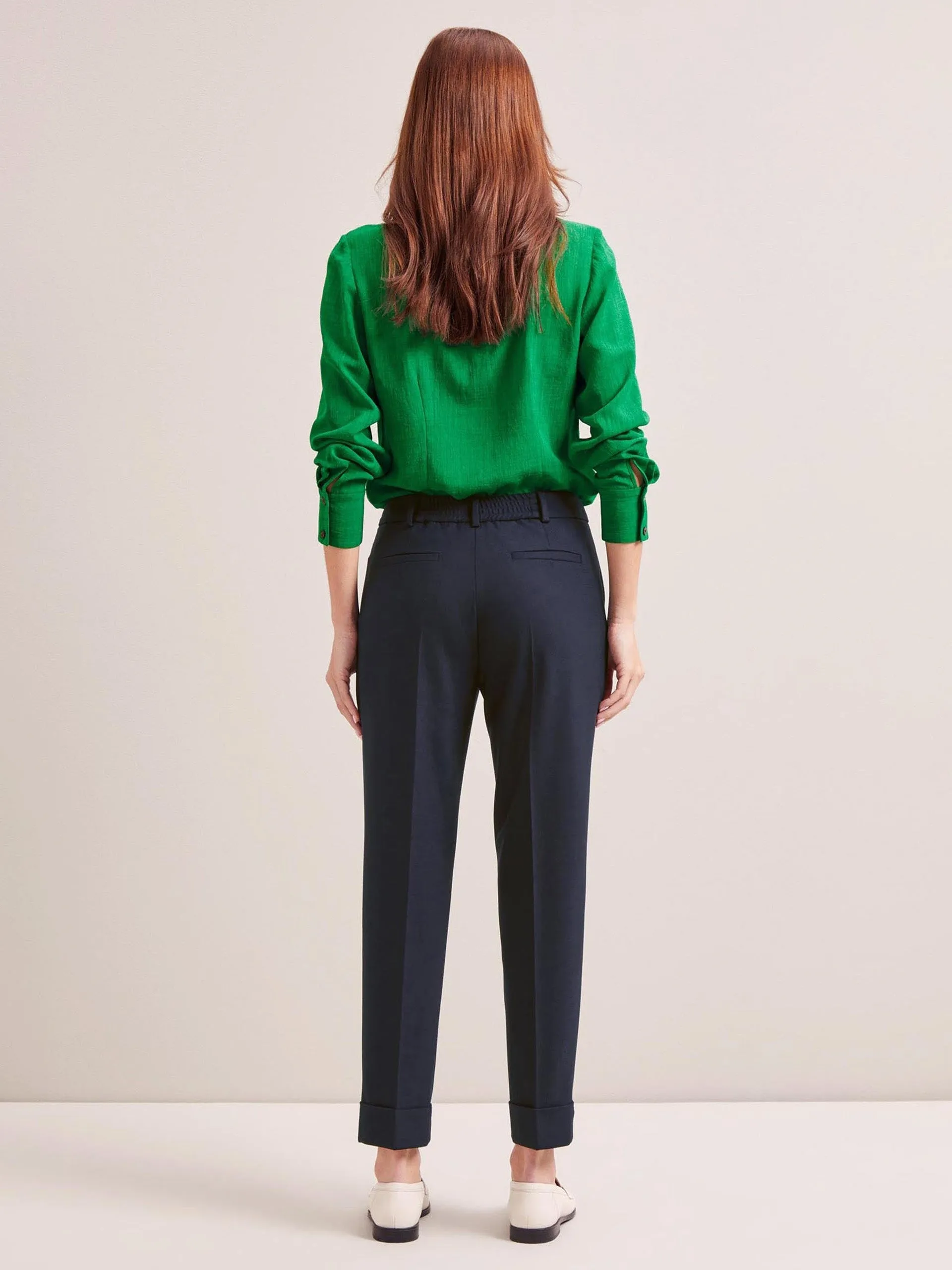 Navy Clement new wool easy waist turn up trousers