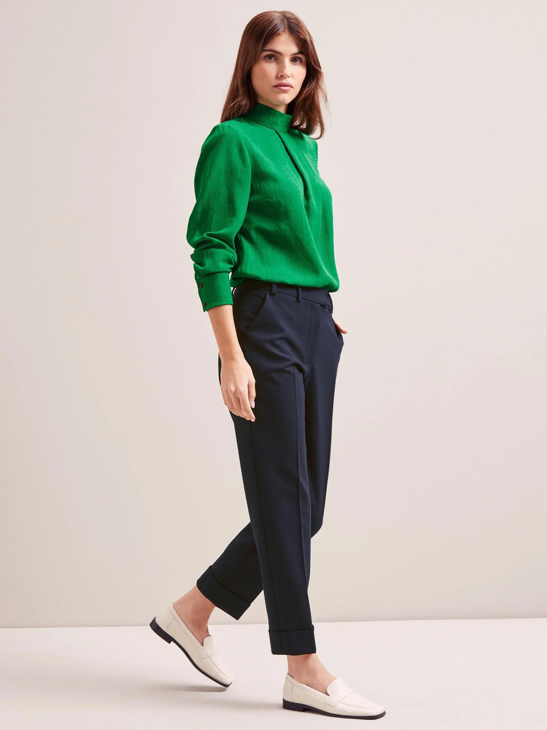 Navy Clement new wool easy waist turn up trousers