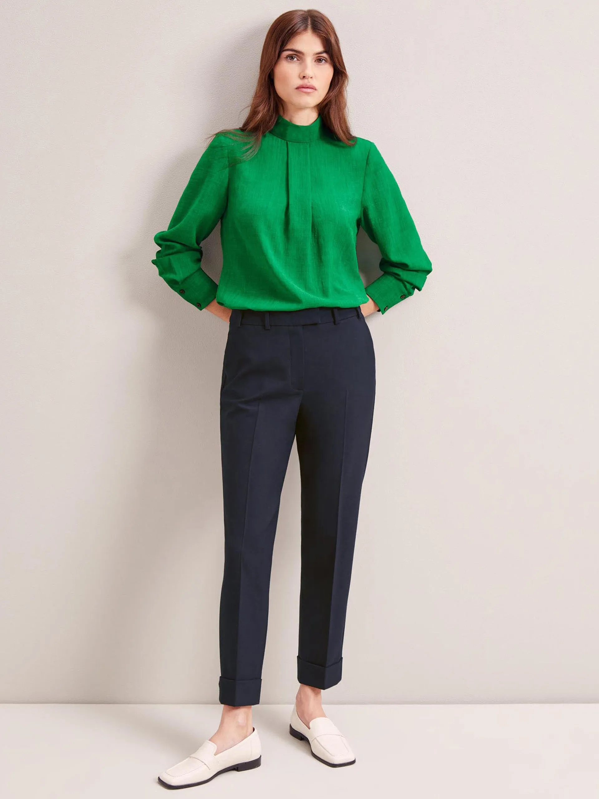 Navy Clement new wool easy waist turn up trousers