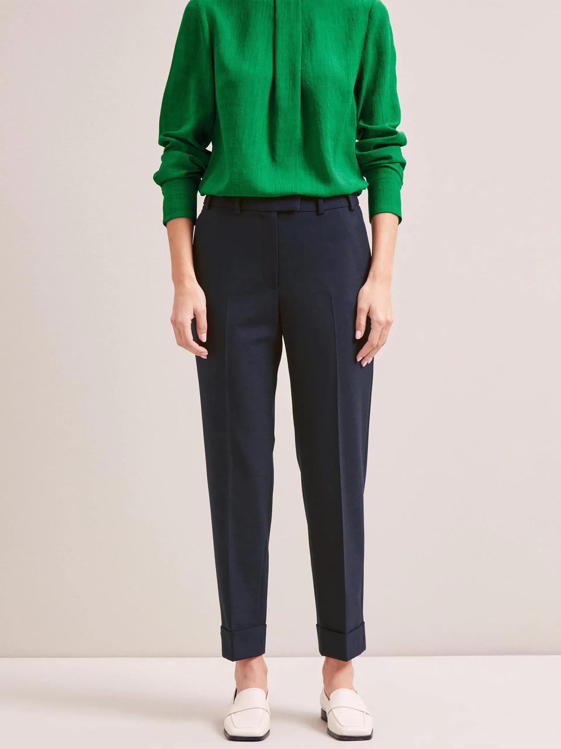 Navy Clement new wool easy waist turn up trousers