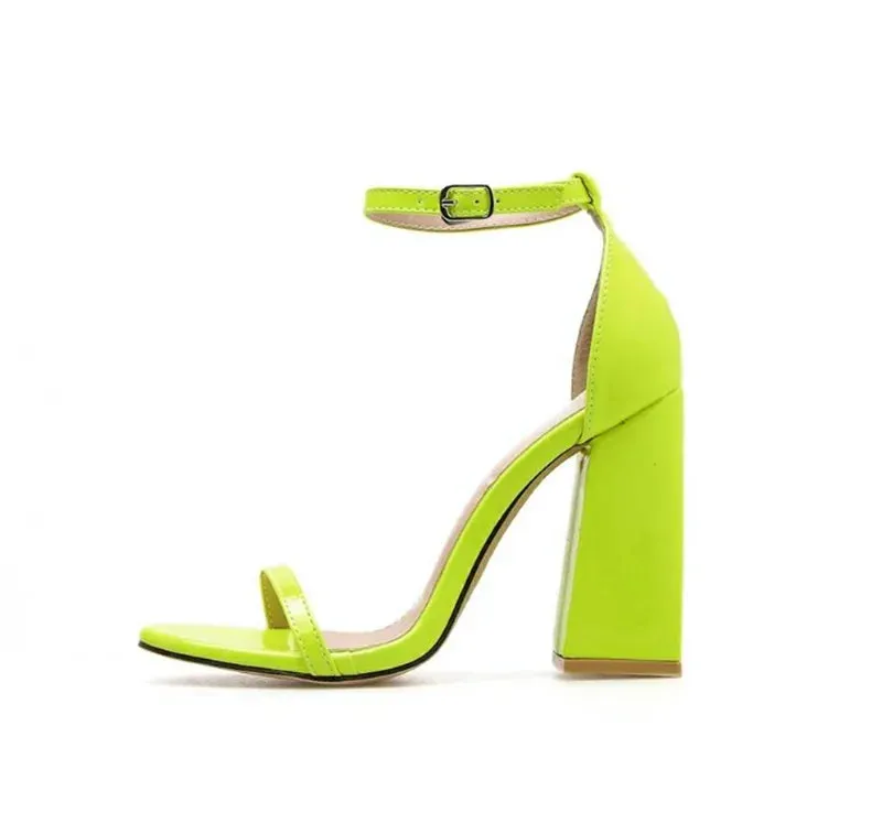 Peep Toe Chunky Block Heel Buckle Ankle Strap Single Band Sandals
