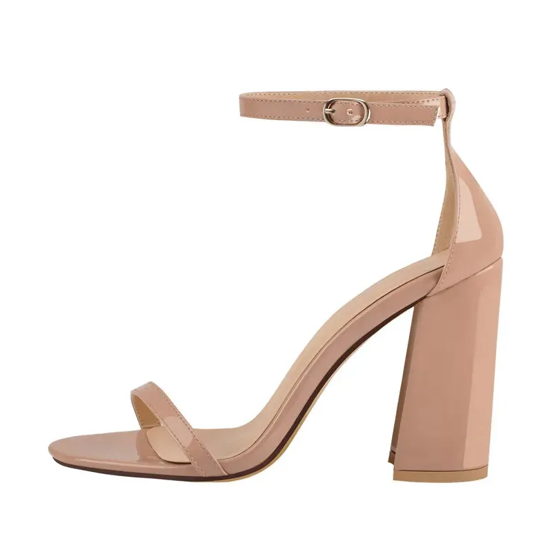 Peep Toe Chunky Block Heel Buckle Ankle Strap Single Band Sandals
