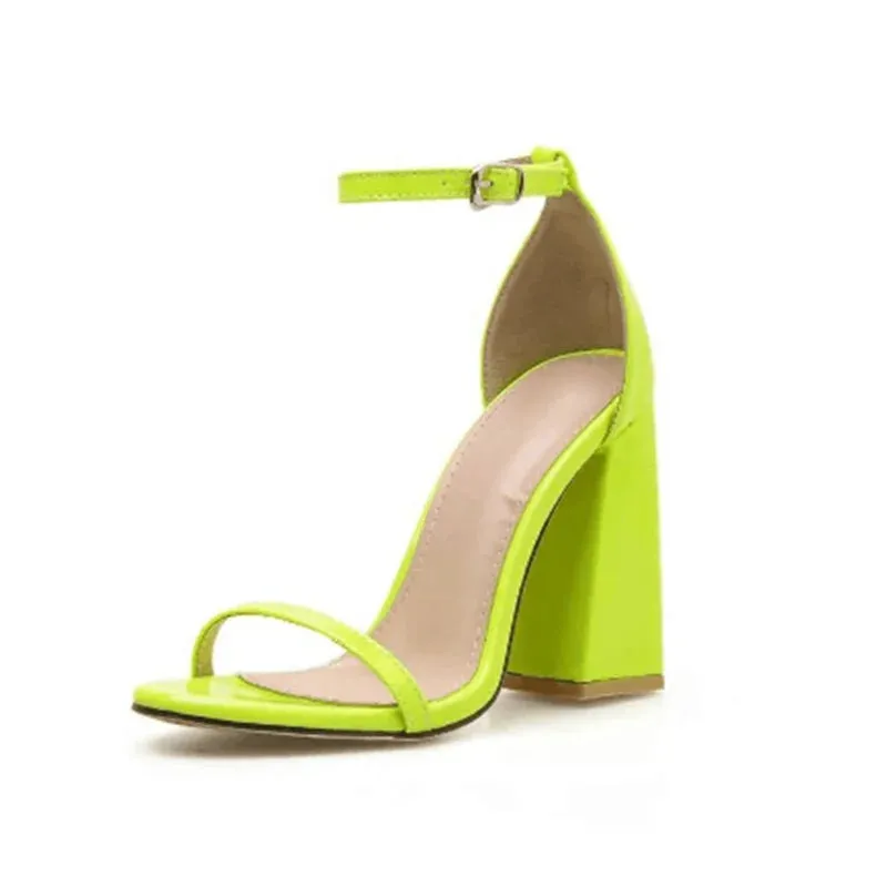 Peep Toe Chunky Block Heel Buckle Ankle Strap Single Band Sandals