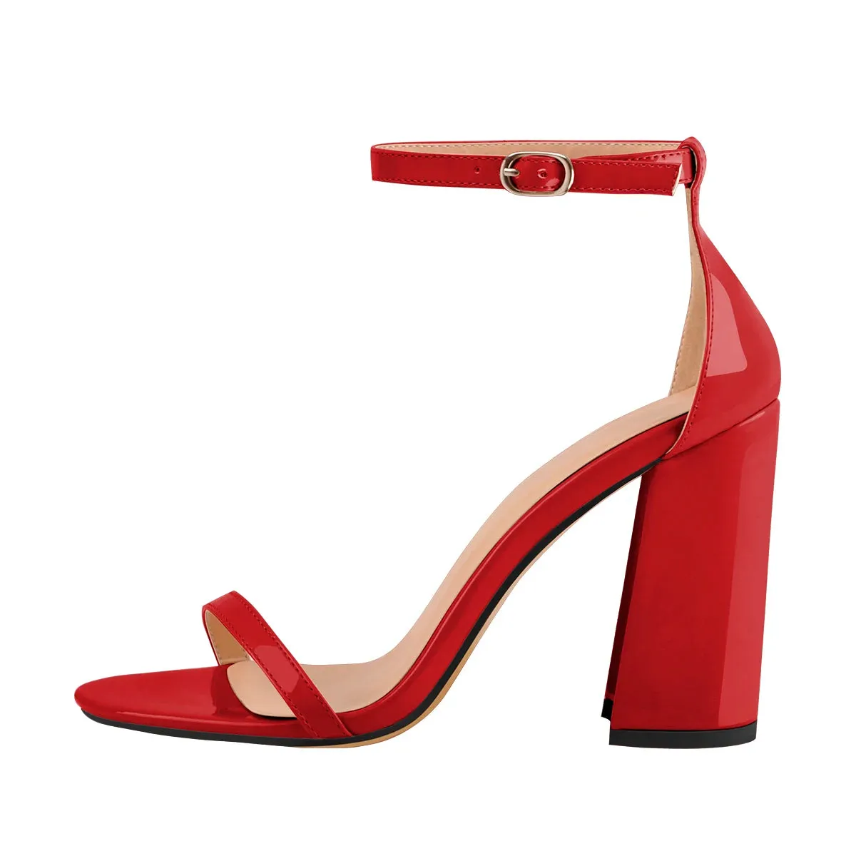 Peep Toe Chunky Block Heel Buckle Ankle Strap Single Band Sandals