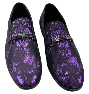 Purple Paisley Men's Slip-On Shoes Luxury Fashion Design with Buckle SH-3621-6