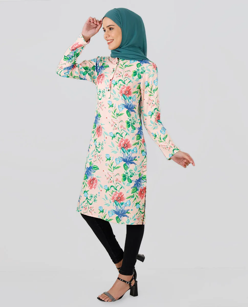 Round Neck Floral Printed Top - Multicolored