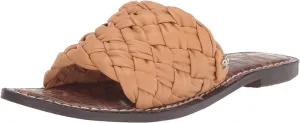 Sam Edelman Griffin Natural Sand Leather Rounded Open Toe Slip On Flats Sandals
