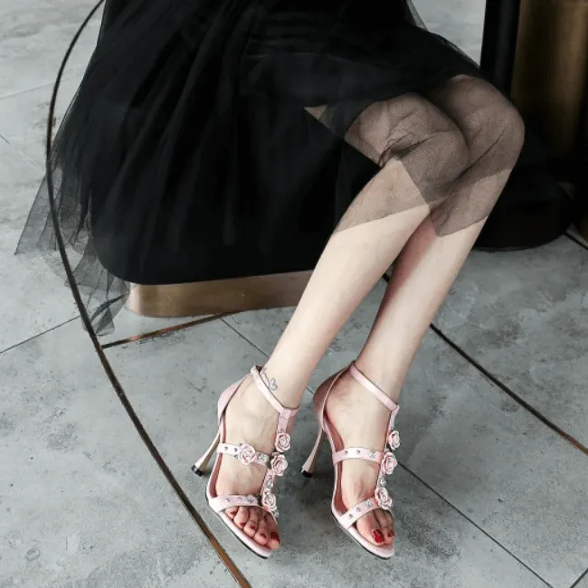 Sexy Flower Cutout Plain High Heel Sandals