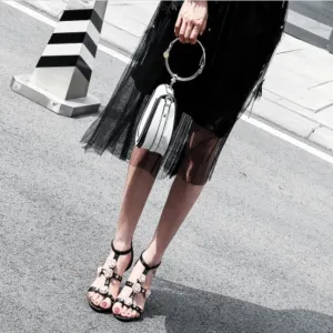 Sexy Flower Cutout Plain High Heel Sandals