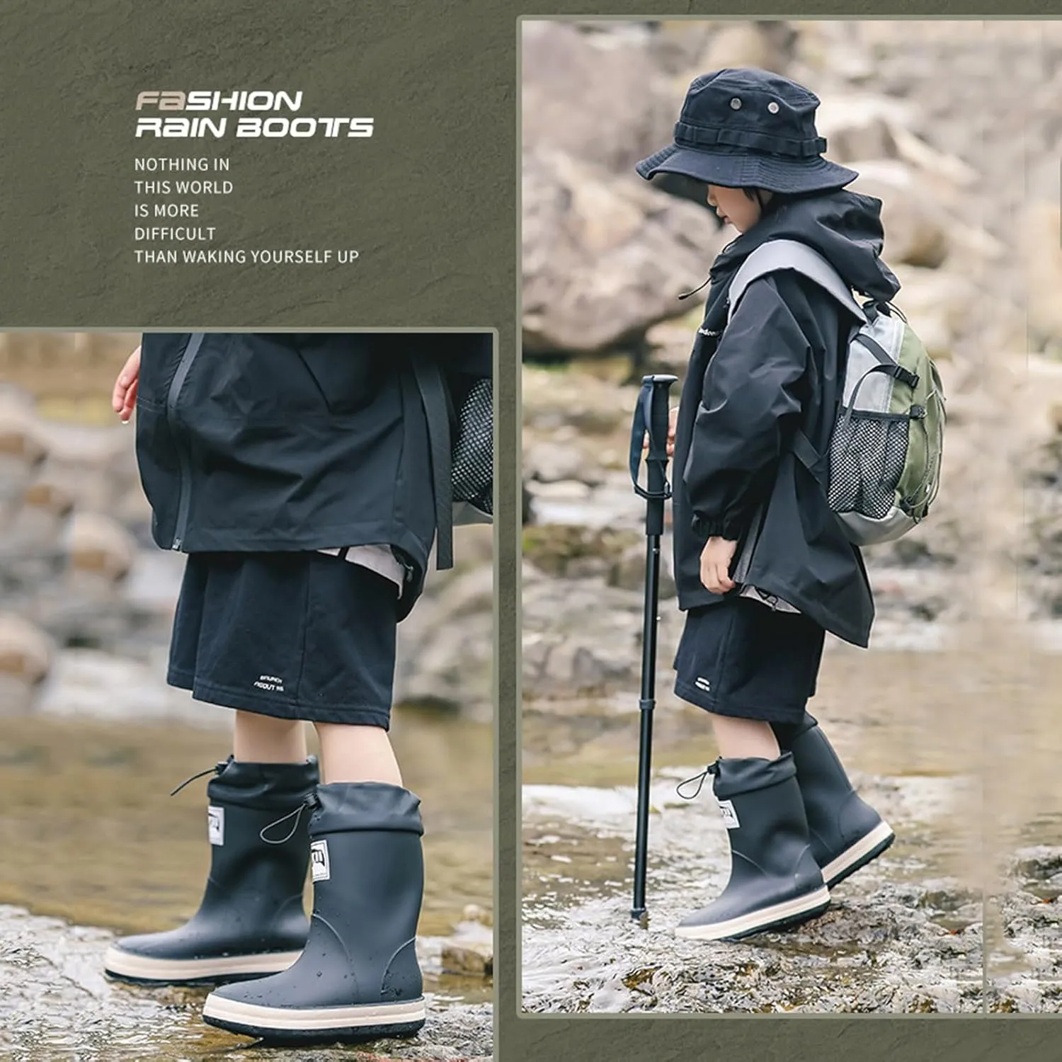 Toddler Rain Boots Kids Boys Girls Waterproof Anti-Slip Unisex Simple Summer Outdoor Lightweight Rainboot Shoes