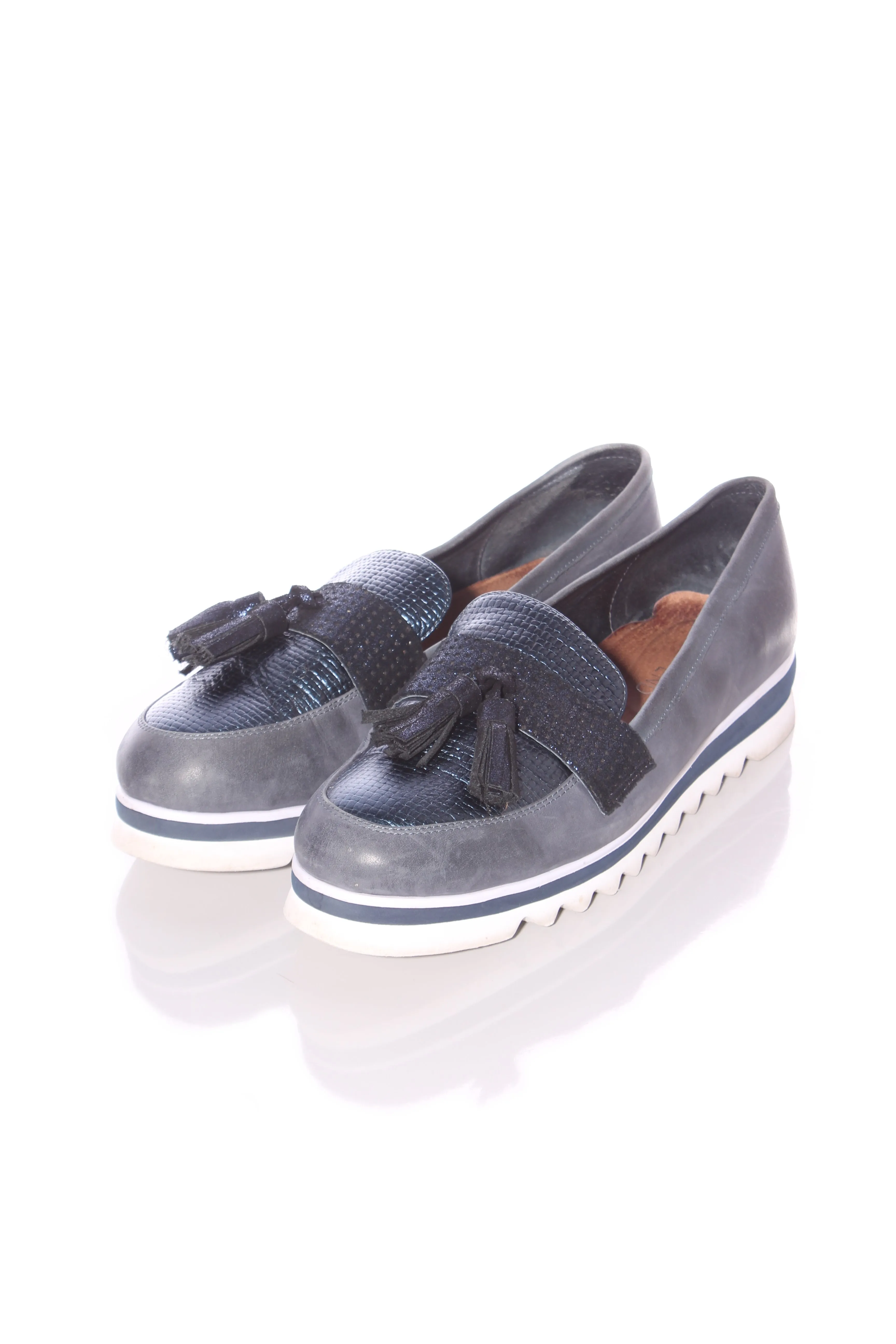 TOP END - Metallic navy leather loafers! 41