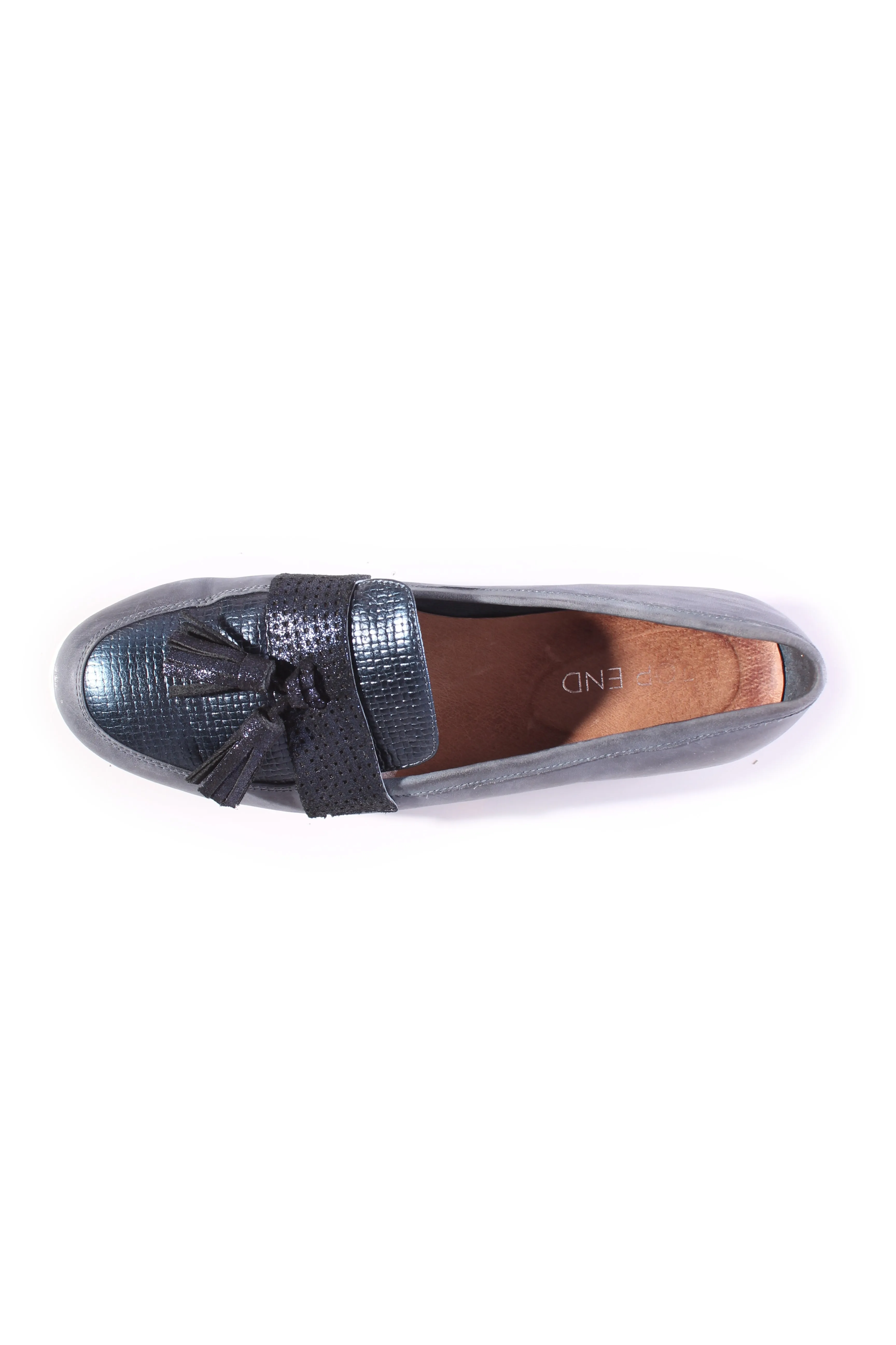 TOP END - Metallic navy leather loafers! 41