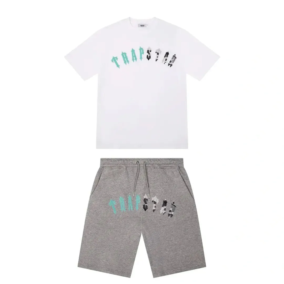 TRAPSTAR IRONGATE ARCH CHENILLE SHORT SET - GREY/SEA BLUE