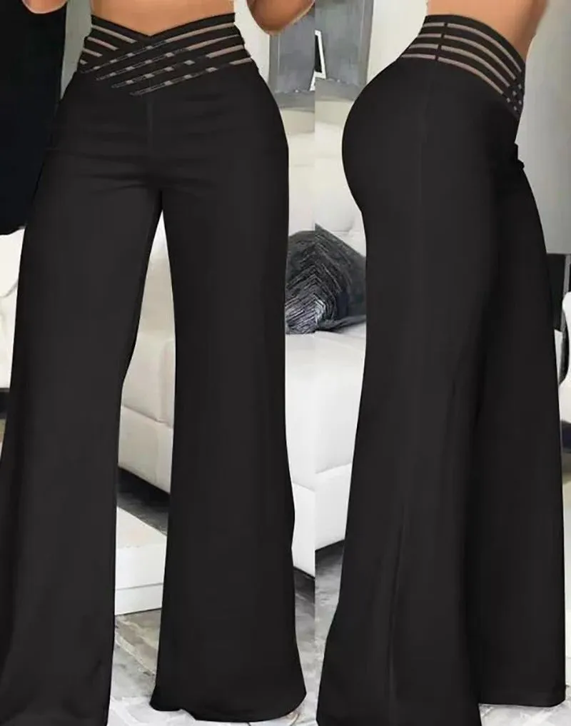 Uitlopende broek met gekruiste mesh-patch voor dames