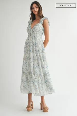 Waitlist 5/7 ♥ Liliana Ruffle Sleeve Floral Print Midi Dress Blue