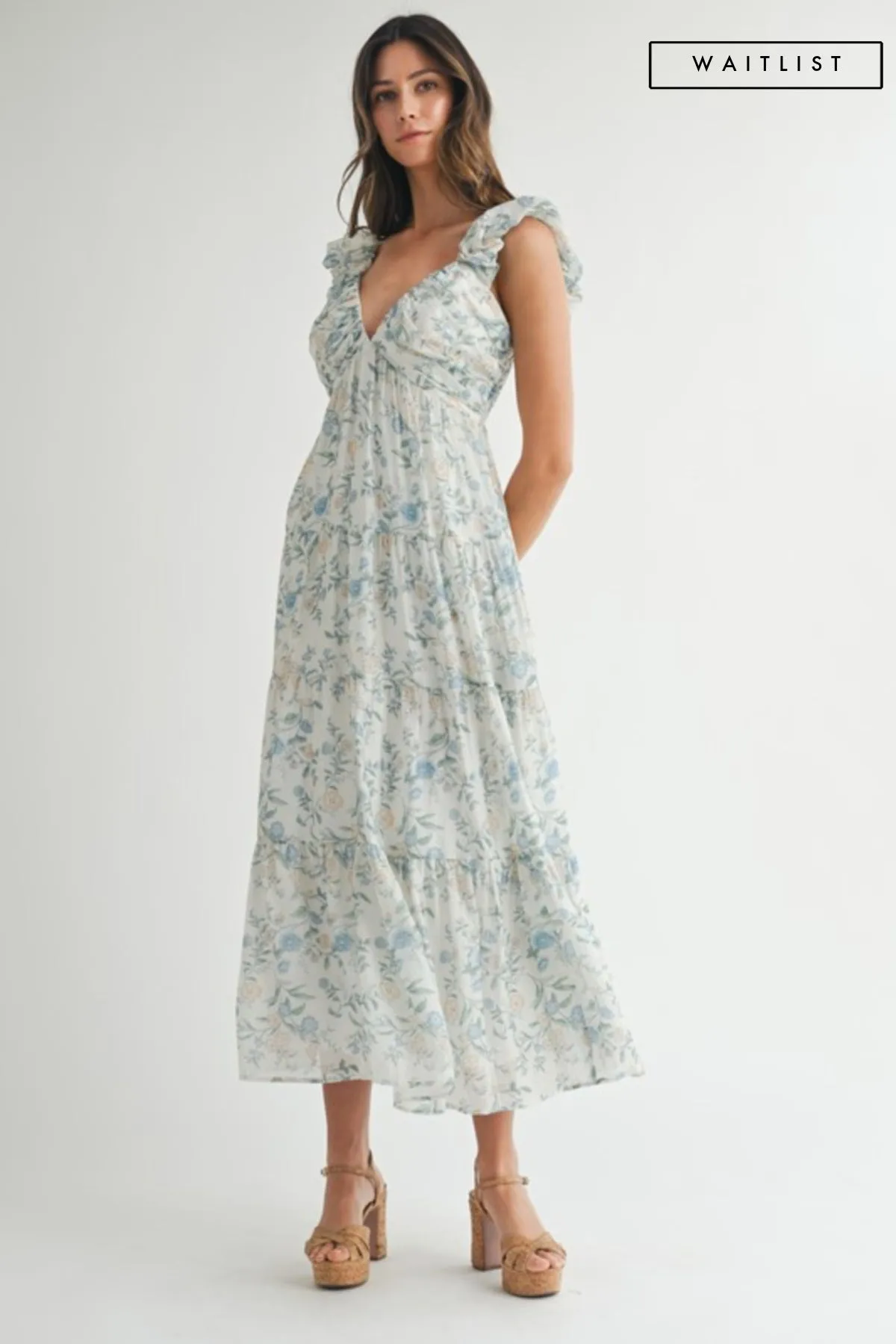 Waitlist 5/7 ♥ Liliana Ruffle Sleeve Floral Print Midi Dress Blue