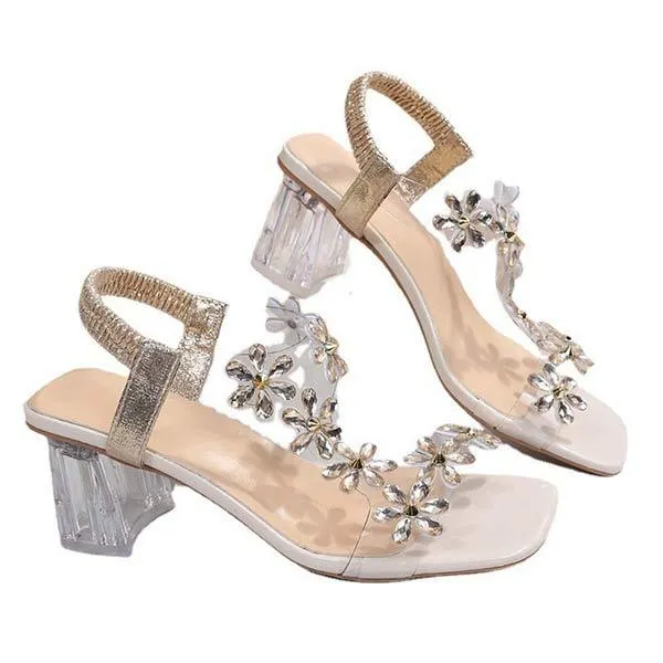 Women'S Chunky Heel Floral Solid Sandals 50669711C